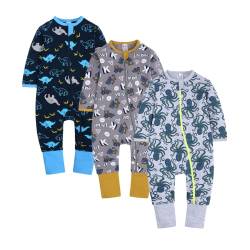 Petalum 3pcs Baby Pyjamaset Strampler Baumwolle Langarm Schalfoverall Kleinkind Schlafanzug Reißverschluss ohne Fuß Einteiliger für Mädchen Jungen E 12-24Monate von Petalum