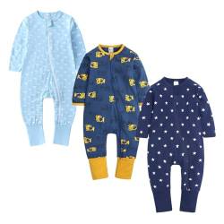 Petalum 3pcs Baby Pyjamaset Strampler Baumwolle Langarm Schalfoverall Kleinkind Schlafanzug Reißverschluss ohne Fuß Einteiliger für Mädchen Jungen I 9-12Monate von Petalum