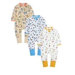 Petalum 3pcs Baby Pyjamaset Strampler Baumwolle Langarm Schalfoverall Kleinkind Schlafanzug Reißverschluss ohne Fuß Einteiliger für Mädchen Jungen L 6-9Monate von Petalum