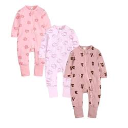 Petalum 3pcs Baby Pyjamaset Strampler Baumwolle Langarm Schalfoverall Kleinkind Schlafanzug Reißverschluss ohne Fuß Einteiliger für Mädchen Jungen M 3-6Monate von Petalum