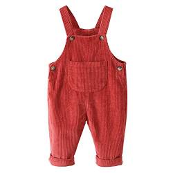 Petalum Baby Cord Latzhose Jungen Mädchen Kleinkind Vintage Ärmellose Strampler Overall Kordsamt Hose Hosenträger Jumpsuit mit Tasche Rot 2-3 Jahre von Petalum