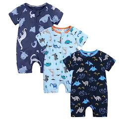 Petalum Baby Mädchen Pyjama Sommer aus Baumwolle Kurzarm mit Reißverschluss 3pcs Kleinkind Jungen Schlafstrampler Drucken Jumpsuit Body Spieler Outfits 12-24 Monate Set C1 von Petalum