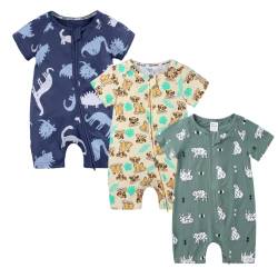 Petalum Baby Mädchen Pyjama Sommer aus Baumwolle Kurzarm mit Reißverschluss 3pcs Kleinkind Jungen Schlafstrampler Drucken Jumpsuit Body Spieler Outfits 12-24Monate Set O von Petalum