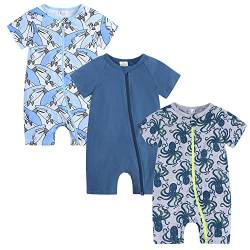 Petalum Baby Mädchen Pyjama Sommer aus Baumwolle Kurzarm mit Reißverschluss 3pcs Kleinkind Jungen Schlafstrampler Drucken Jumpsuit Body Spieler Outfits 3-36 Monate 3-6Monate Set F von Petalum