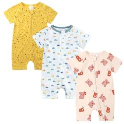 Petalum Baby Mädchen Pyjama Sommer aus Baumwolle Kurzarm mit Reißverschluss 3pcs Kleinkind Jungen Schlafstrampler Drucken Jumpsuit Body Spieler Outfits 9-12 Monate Set X von Petalum