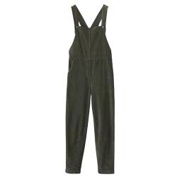 Petalum Cord Latzhose Damen lang Baumwolle Cord ärmellos Jumpsuits mit Taschen Regular Fit Overalls Spielanzug Hose Grün 2XL von Petalum