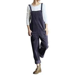 Petalum Cord Latzhose Damen lang Baumwolle Retro Einteiler Cord ärmellos Jumpsuits mit Taschen Herbst Winter Loose Fit Baggy Overalls Spielanzug Bib Pants L Dunkelblau von Petalum