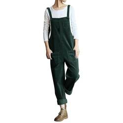 Petalum Cord Latzhose Damen lang Baumwolle Retro Einteiler Cord ärmellos Jumpsuits mit Taschen Herbst Winter Loose Fit Baggy Overalls Spielanzug Bib Pants L Grün von Petalum