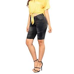 Petalum Damen Capri Jeans Stretch Jeanshose Kurze Sommer Capri Hose Mittlere Taille Jeans Denim Bermuda Shorts 40-42 Schwarz von Petalum