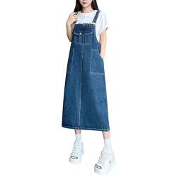 Petalum Damen Heans Latzkleid A Linie lang Trägerkleid Casual Ladies Denim Dungarees Dress Rock Verstellbar Träger Loose fit Overall Freizeitkleid mit Taschen von Petalum