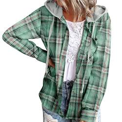 Petalum Damen Hemd kariert mit Kapuze Bluse Langarm Button Down Basic Boyfriend Holzfällerjacke Casual Dünne Blusenshirt von Petalum