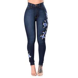 Petalum Damen Jeans Slim Fit Hose Blumemuster Streetwear Leggings Elegant Hohe Taille Damen Jeanshose Leggings Elegant Hohe Taille Jeanssexy Strumpfhosen Causal Hose von Petalum