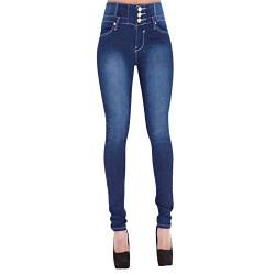 Petalum Damen Jeans mit Hoher Taille High Waist Stretch Schlank Jeanshose Push Up Denim Pants Boyfriend Knopfleiste EU36-60 von Petalum