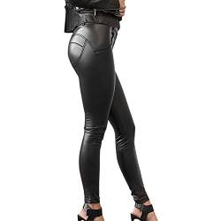 Petalum Damen Leggings Lederoptik Hose Stretch PU Lederhose Skinny Faux Leder Leggins Strumpfhose Hohe Taille Bleistifthose Freizeithose von Petalum