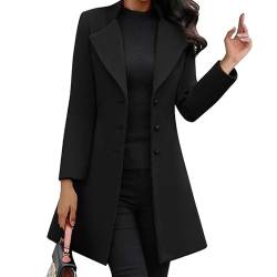 Petalum Damen Mantel Lang Wintermantel elegant Herbst Winter Slim Fit Trencoat einfarbig Top Outwear Revers-Kragen klassischer Übergangsmantel von Petalum