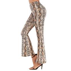 Petalum Damen Schlaghose Leopard Gepard Leo Muster Hose Animal Print Bootcut Schlag High Waist Stretch Elegant Weite Bein Leopard Freizeit Schlangenmuster Streifen (42, Schlange) von Petalum