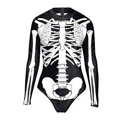 Petalum Damen Skelett Overall Halloween Karneval 3D Druck Bodysuit Skelett Organ Body One Piece Badenazug Swimsuit von Petalum