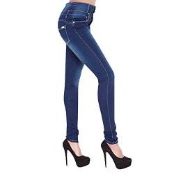 Petalum Damen Slim Fit Jeanshose High Waist Stretch Skinny Jeans Dünn Denim Pants Leggings Röhrenjeans Bleistifthose (EU 44=Etiektte 2XL, 01B0528 Blau) von Petalum