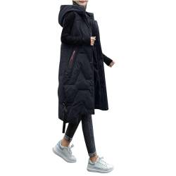 Petalum Damen Steppweste lang mit Kapuze ärmellos Dauneweste Slim fit einfarbig Hooded Winterweste Reißverschluss warm Daunenjacke mit Taschen Schwarz 42 von Petalum