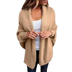 Petalum Damen Strickjacke Winter Herbst War Gestrickt Poncho Langarm Asymmetrisch Warm Elegant Locker Oversive Kimono Cardigan Mantel Strickwaren (One Size, Khaki) von Petalum