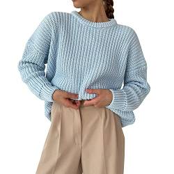 Petalum Damen Strickpullover lose Pulli Rundhals gestrickt Sweater einfarbig Outwear von Petalum