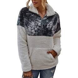 Petalum Damen Sweatshirt Fleece Pullover Langarm Casual Plüsch Pulli warm Sweater mit Resißverschluss und große Taschen von Petalum