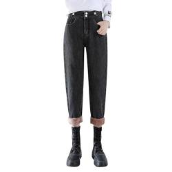 Petalum Damen Warme Gefütterte Jeans Winter Plüsch high Waist Denim Straight Fleecehose Stretchy Lang Streetwear Jeanshose von Petalum