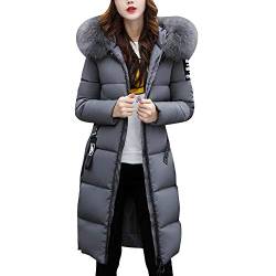 Petalum Damen Winterjacke Lang Warm Fell Kapuze Wintermantel Steppmantel Winddicht Wasserdicht Winterparka Übergangsjacke mit Seitentaschen von Petalum