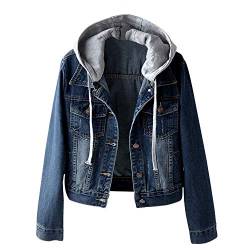 Petalum Jeansjacke Damen Jeans Jacke mit Kapuze Langarm Denim Jacket Teenager Slim Fit Hoodie von Petalum