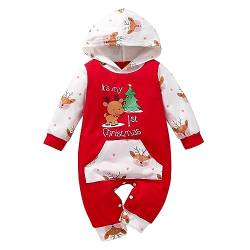 Petalum Unisex Baby Weihnachten Hooded Overalls Langarm Weihnachtsstrampler Kapuze Mein erster Weihnachten Neugeboren Jumpsuit Outift für 0-12 Monate von Petalum