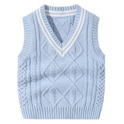 Petlaum Baby Jungen Weste V-Ausschnitt Kinder Baumwolle Strickweste Ärmellos Pullunder Mädchen Stretch Pullover Gestrickte Oberteil für Herbst Winter von Petalum