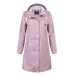 Damen Regenjacke Regenmantel Softshelljacke Friesennerz Parka PU Windbreaker mit Kapuze wasserdicht, Rosa, L von Peter Patter