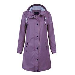 Damen Regenjacke Regenmantel Softshelljacke Friesennerz Parka PU Windbreaker mit Kapuze wasserdicht,Lila,M von Peter Patter