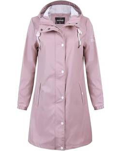 Damen Regenjacke Regenmantel Softshelljacke Friesennerz Parka PU Windbreaker mit Kapuze wasserdicht,Rosa,xl von Peter Patter