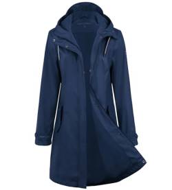 Regenjacke Damen wasserdicht Regenmantel gefüttert Regenmantel Softshelljacke Friesennerz PU Windbreaker wasserdicht Parka mit Kapuze,Blau,38 von Peter Patter