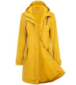 Regenjacke Damen wasserdicht Regenmantel gefüttert Regenmantel Softshelljacke Friesennerz PU Windbreaker wasserdicht Parka mit Kapuze,Gelb,42 von Peter Patter