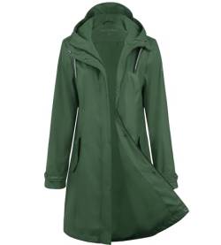 Regenjacke Damen wasserdicht Regenmantel gefüttert Regenmantel Softshelljacke Friesennerz PU Windbreaker wasserdicht Parka mit Kapuze,Grün,40 von Peter Patter