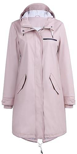 Regenjacke Damen wasserdicht Regenmantel gefüttert Regenmantel Softshelljacke Friesennerz PU wasserdicht Parka mit Kapuze,Pink,40 von Peter Patter