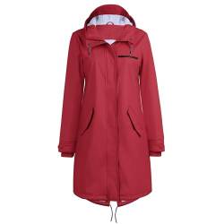 Regenjacke Damen wasserdicht Regenmantel gefüttert Regenmantel Softshelljacke Friesennerz PU wasserdicht Parka mit Kapuze,Rot,42 von Peter Patter