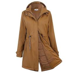 Regenmantel Damen Gefüttert Regenjacke Damen Wasserdicht Übergangsjacke Mit Kapuze Lang Warm Regenparka Für Frühling Outdoor Windbreaker Friesennerz, Coffee, 42 von Peter Patter