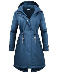 Regenmantel Damen Gefüttert Regenjacke Damen Wasserdicht Übergangsjacke Mit Kapuze Lang Warm Regenparka Für Frühling Outdoor Windbreaker Friesennerz, Petrolblau, 36 von Peter Patter