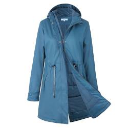 Regenmantel Damen Gefüttert Regenjacke Damen Wasserdicht Übergangsjacke Mit Kapuze Lang Warm Regenparka Für Frühling Outdoor Windbreaker Friesennerz, Petrolblau, 42 von Peter Patter