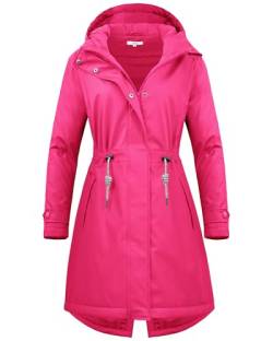 Regenmantel Damen Gefüttert Regenjacke Damen Wasserdicht Übergangsjacke Mit Kapuze Lang Warm Regenparka Für Frühling Outdoor Windbreaker Friesennerz, Rose, 36 von Peter Patter