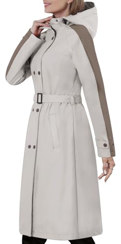 Regenmantel damen lang mit Gürtel und Kapuze Regenjacke damen wasserdicht gefüttert Softshelljacke Friesennerz PU Windbreaker, cream-coloured, 36,EU von Peter Patter