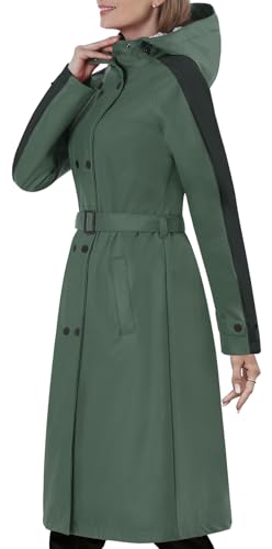 Regenmantel damen lang mit Gürtel und Kapuze Regenjacke damen wasserdicht gefüttert Softshelljacke Friesennerz PU Windbreaker von Peter Patter