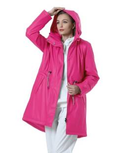 gefütterte Regenjacke Damen Winterjacke Damen warm Regenmantel wasserdicht Wintermantel lang warmer Friesennerz PU Windbreaker Regenparka für Winter,Rosenrot/40 von Peter Patter