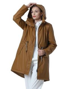 gefütterte Regenjacke Damen Winterjacke Damen warm Regenmantel wasserdicht Wintermantel lang warmer Friesennerz PU Windbreaker Regenparka für Winter,braun/42 von Peter Patter