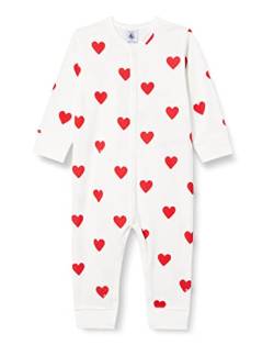 Petit Bateau Baby Mädchen Pyjama ohne Fuß für einen guten Schlaf, Weiss Marshmallow / Rot Terkuit, 6 Monate von Petit Bateau