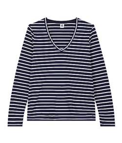 Petit Bateau Damen Langarm-T-Shirt, Blau Smoking / Weiss Marshmallow, XS von Petit Bateau