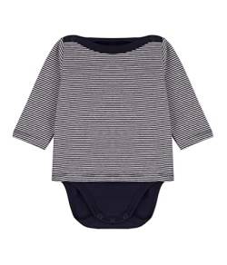 Petit Bateau Unisex Baby Matrosen-Body mit langen Ärmeln, Blau Smoking / Weiss Marshmallow, 0-3 Monate von Petit Bateau